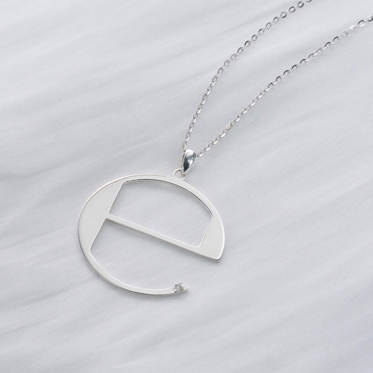 ℮ Symbol Diamond and Sterling Silver Pendant Necklace