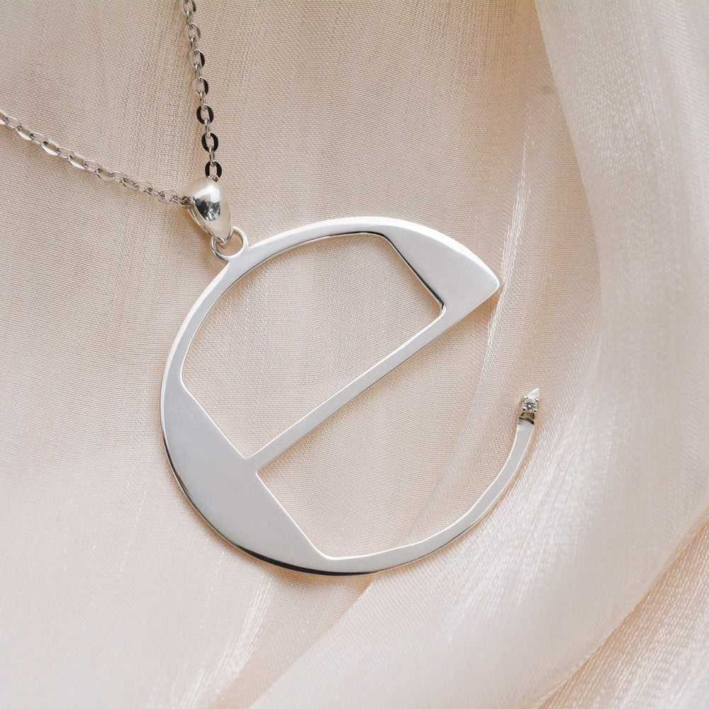 ℮ Symbol Diamond and Sterling Silver Pendant Necklace